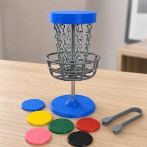 Mini Disc Golf Basket Game, 6-Inch Tabletop Desk Toy with Steel Chains, Disc Golfer Gift image 1