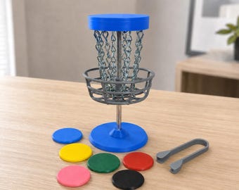 ミニディスクゴルフバスケットゲーム、スチールチェーン付き6インチ卓上デスク玩具、ディスクゴルファーへのギフト