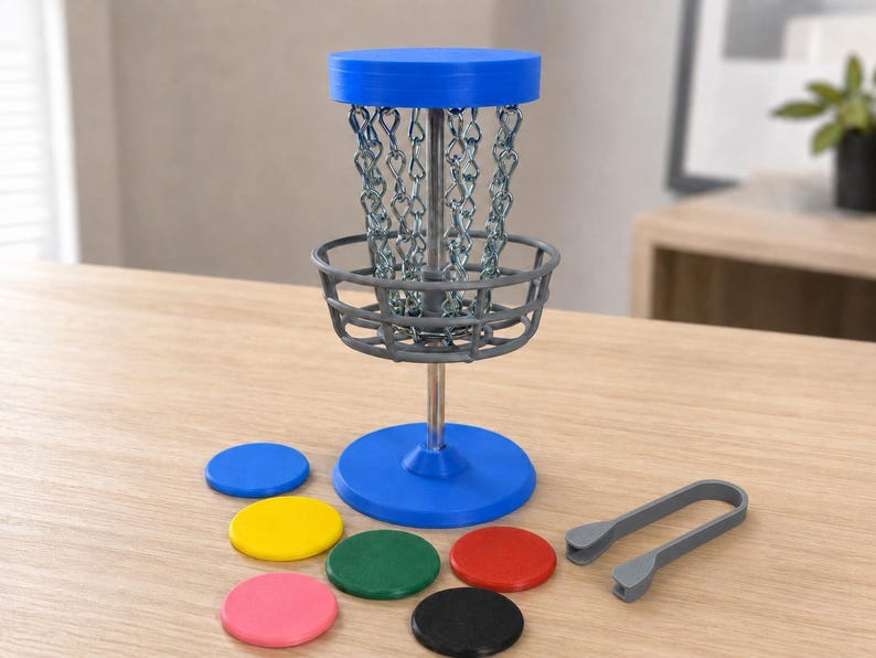 Mini Disc Golf Basket Game, 6-Inch Tabletop Desk Toy with Steel Chains, Disc Golfer Gift image 1