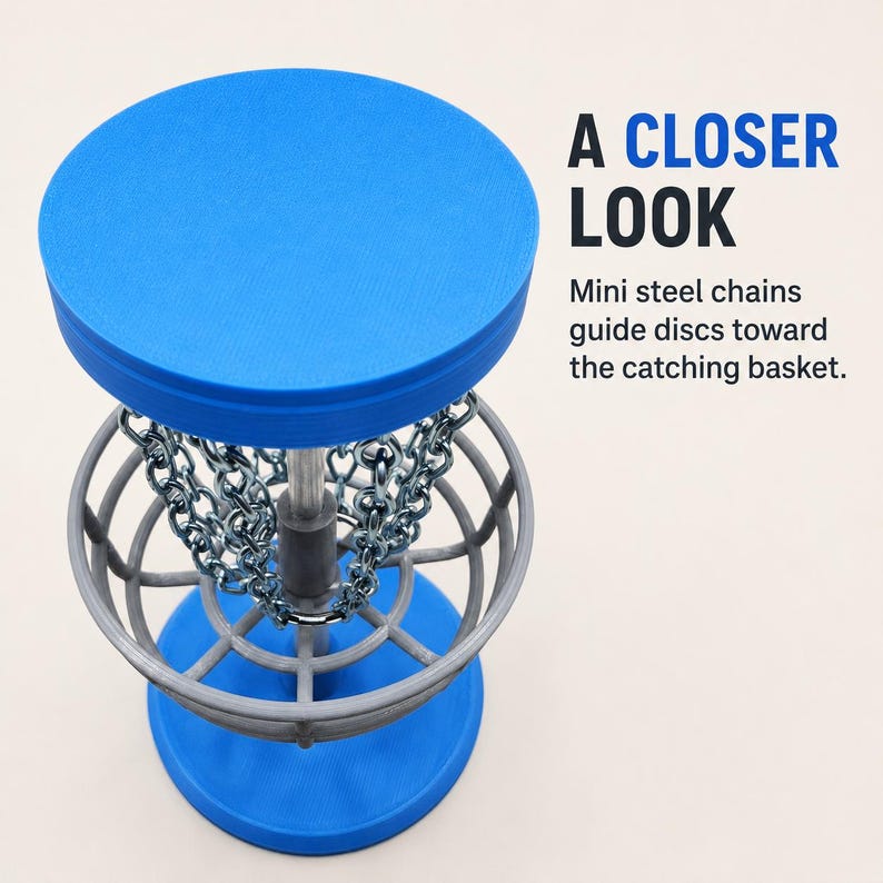 Mini Disc Golf Basket Game, 6-Inch Tabletop Desk Toy with Steel Chains, Disc Golfer Gift image 3