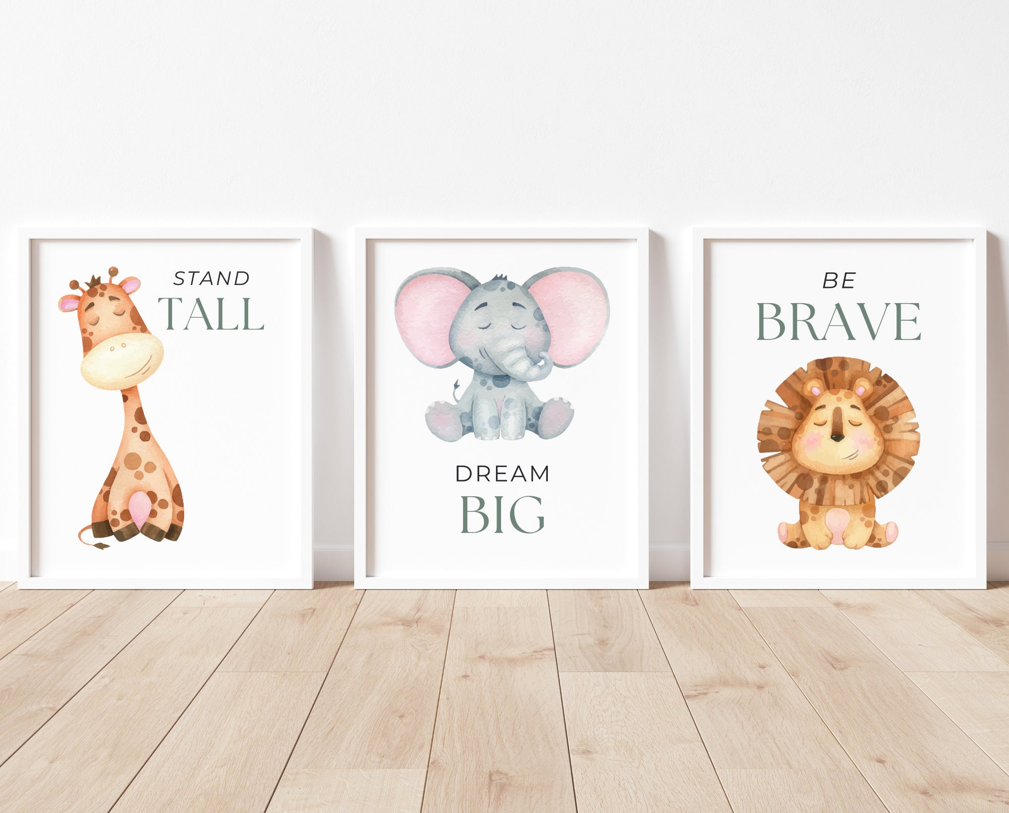 Safari Animals Print Set of 3, Nursery Safari Prints, Kids Room Decor