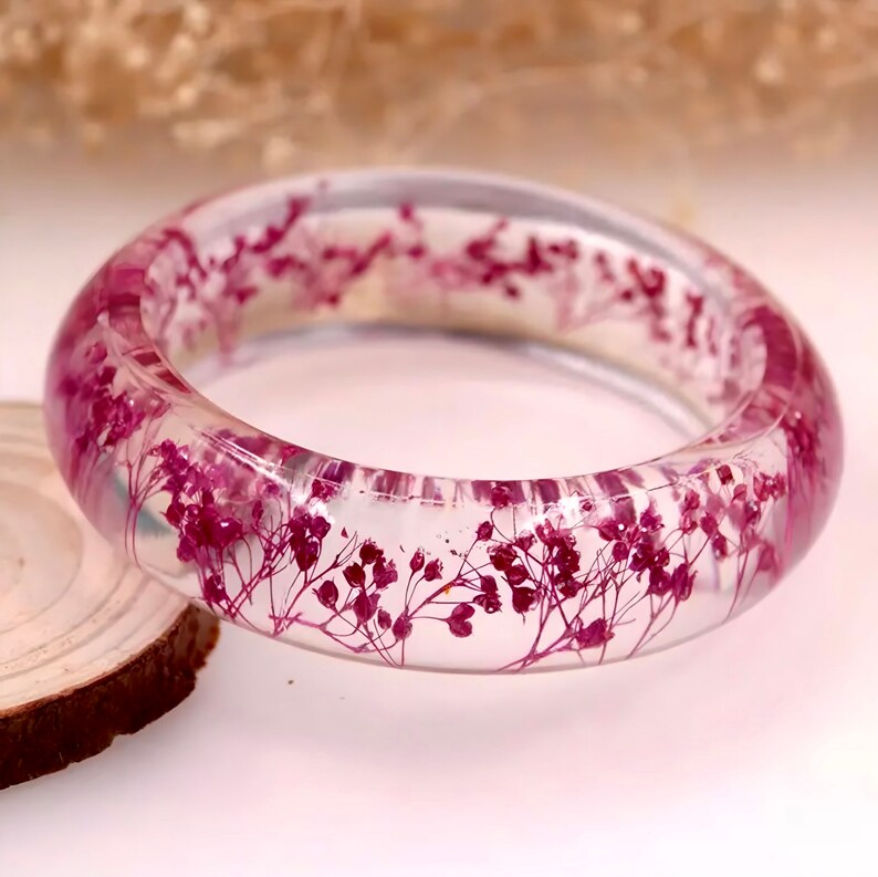 Pressed Real Flower Bracelet Bangle Xmas Gift for Her Resin Bracelet