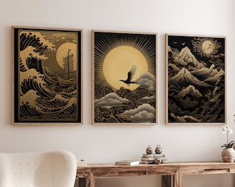 Japanese Prints Set of 3 | Japanese Aesthetic | Asian Printable Art | Japanese Wall Art | Vintage Japanese Art  | Hokusai Prints | Ukiyo-e