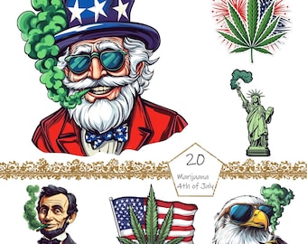 Watercolor 4th of July Marijuana clipart, 20 PNG Marijuana clip art, Patriotic Clipart png Bundle, Watercolor Independence Day png, USA png