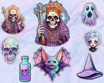 Pastel Goth Stickers, witchy stickers, pastel goth clipart, pastel skull stickers, planner stickers, pastel stickers, digital download