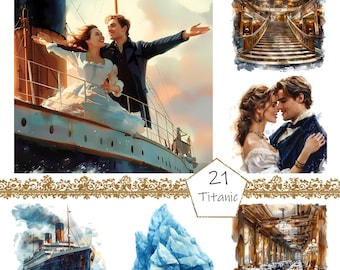 Watercolor Titanic Clipart, 21 PNG Titanic clip art, Commercial Use, Vintage Victorian Clipart png Bundle, Cruise Ship clipart,