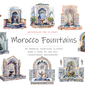 Aquarelle fontaine marocaine Clipart, 30 PNG fontaine marocaine clipart, clipart musulman, islamique Clipart png Bundle, art numérique islamique