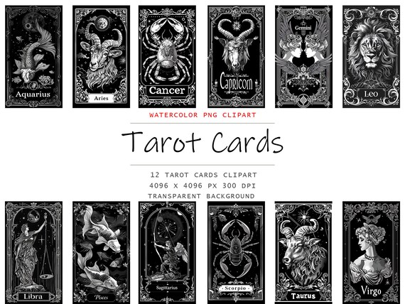 Zodiac Cards Clipart, 12 PNG Zodiac png art, Commercial Use, Zodiac png Bundle, Digital Zodiac Cards, Digital Download, Zodiac signs, Tarot