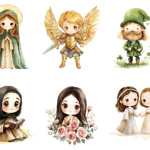Puede incluir: Una ilustraci&oacute;n digital de diez personajes de dibujos animados. Los personajes son una monja, una ni&ntilde;a con flores, una ni&ntilde;a con un libro, una ni&ntilde;a con una corona, una ni&ntilde;a con un halo, una ni&ntilde;a con una corona, una ni&ntilde;a con una corona, una ni&ntilde;a con una corona, una ni&ntilde;a con una corona y una ni&ntilde;a con una corona.