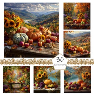 Watercolor Autumn Scenery Clipart, 30 PNG Fall clip art, Pumpkin harvest Clipart png Bundle, Watercolor Autumn Garden Clipart PNG, Fall Png