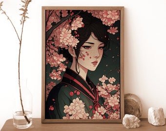 Cherry blossom print, Pink Blossom Printable Wall Art, Flower Poster, Anime Poster, Sakura Poster, Flower Wall Decor, Japan Poster Print