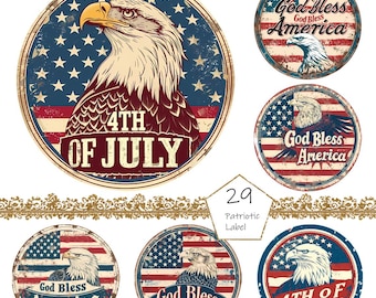 Vintage 4th of July Clipart Labels, 29 PNG Patriotic png art, Commercial Use, Fourth July png Bundle, Independence day clipart, USA FLAG png