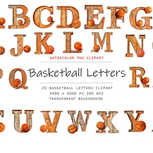 Watercolor Basketball Alphabet Clipart , Basketball Alphabet, transparent background, high quality, clipart, commercial use, Basketball PNG