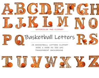 Watercolor Basketball Alphabet Clipart , Basketball Alphabet, transparent background, high quality, clipart, commercial use, Basketball PNG