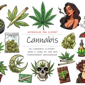 Cannabis clipart, 30 PNG marihuana clipart, commercieel gebruik, cannabis clipart png bundel, cannabis clipart, digitale download, onkruid clipart