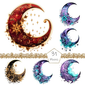 Celestial Clipart Bundle, Moon Clip Art, Mystical Clipart, Commercial Use, Instant Digital Download, Celestial Sun, Sun and Moon Clipart