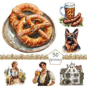 Watercolor Germany Clipart, 30 PNG Oktoberfest clip art, Commercial Use, Beer Clipart png Bundle, Germany Landmarks clipart,digital download