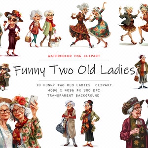 Clipart ancianas divertidas, ancianas locas, ancianas png, descarga para uso comercial, Alta resolución, Hermanas PNG, descarga instantánea