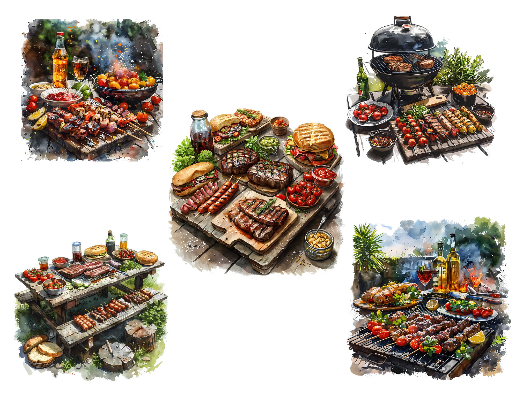 Watercolor Barbecue Clipart, 30 PNG BBQ Clip Art, BBQ Party Clipart Png ...