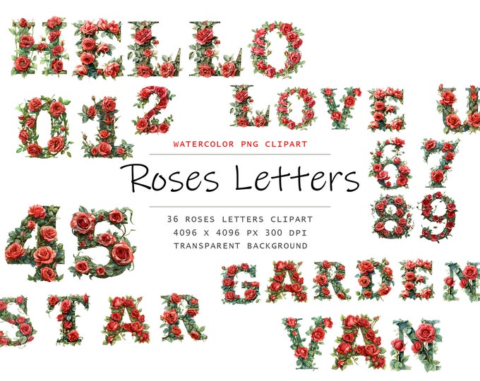Red Roses Alphabet Clipart , Alphabet, Transparent Background, High ...