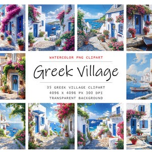 Aquarelle Grèce Clipart, 35 PNG PNG clipart grec, usage commercial, Bundle de cliparts été png, clipart méditerranéen png, Grèce png