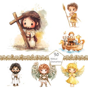 Watercolor Biblical Characters Clipart, 30 PNG bible clip art, Commercial Use, Jesus Clipart png Bundle, Easter clipart, religious clipart