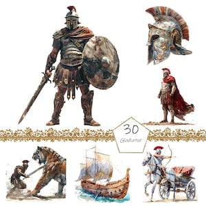 Watercolor Gladiator Clipart, 30 PNG Rome clip art, Commercial Use, Gladiator Clipart png Bundle, Digital Art, Gladiator Sublimation, Rome