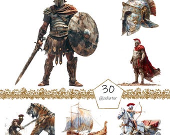 Watercolor Gladiator Clipart, 30 PNG Rome clip art, Commercial Use, Gladiator Clipart png Bundle, Digital Art, Gladiator Sublimation, Rome