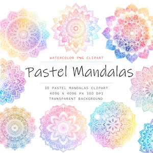 Clipart Mandala Pastello Acquerello, 30 PNG Clip art Mandala Pastello, Clipart Mandala, Pacchetto di Clipart png Mandala, Clipart Mandala Pastello