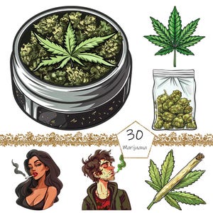 Cannabis Clipart, 30 PNG Marijuana clipart, Commercial Use, Cannabis Clipart png Bundle, Cannabis clipart, digital download, Weed clipart