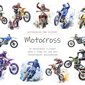 Aquarell Motocross Clipart, 50 PNG Motorrad ClipArt, kommerzielle Nutzung, Dirt Bike Clipart PNG Bundle, Off-Road Motorrad Clipart PNG