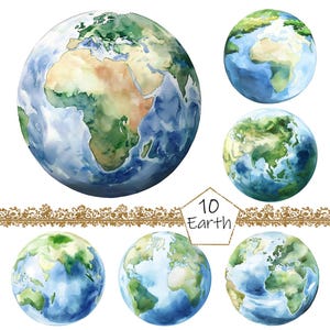Watercolor Earth Clipart, 10 PNG earth day clip art, Commercial Use, Globe Clipart png Bundle, World map clipart, earth day clipart