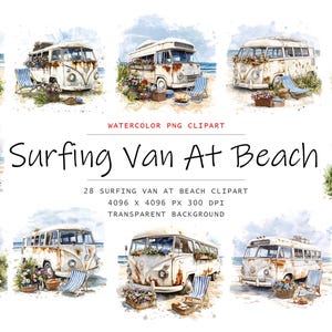 Furgoneta de surf abandonada vintage en la playa, imágenes prediseñadas de 28 surfistas de verano, paquete de imágenes prediseñadas de verano náutico, imágenes prediseñadas de surf