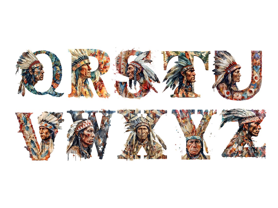 Watercolor Native American Alphabet Clipart, 26 PNG Indian Alphabet ...