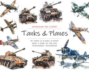 Watercolor Military Tanks And Planes Clipart, 30 PNG Army clip art,Military Clipart png, Digital Military Art,watercolor World war 2 clipart