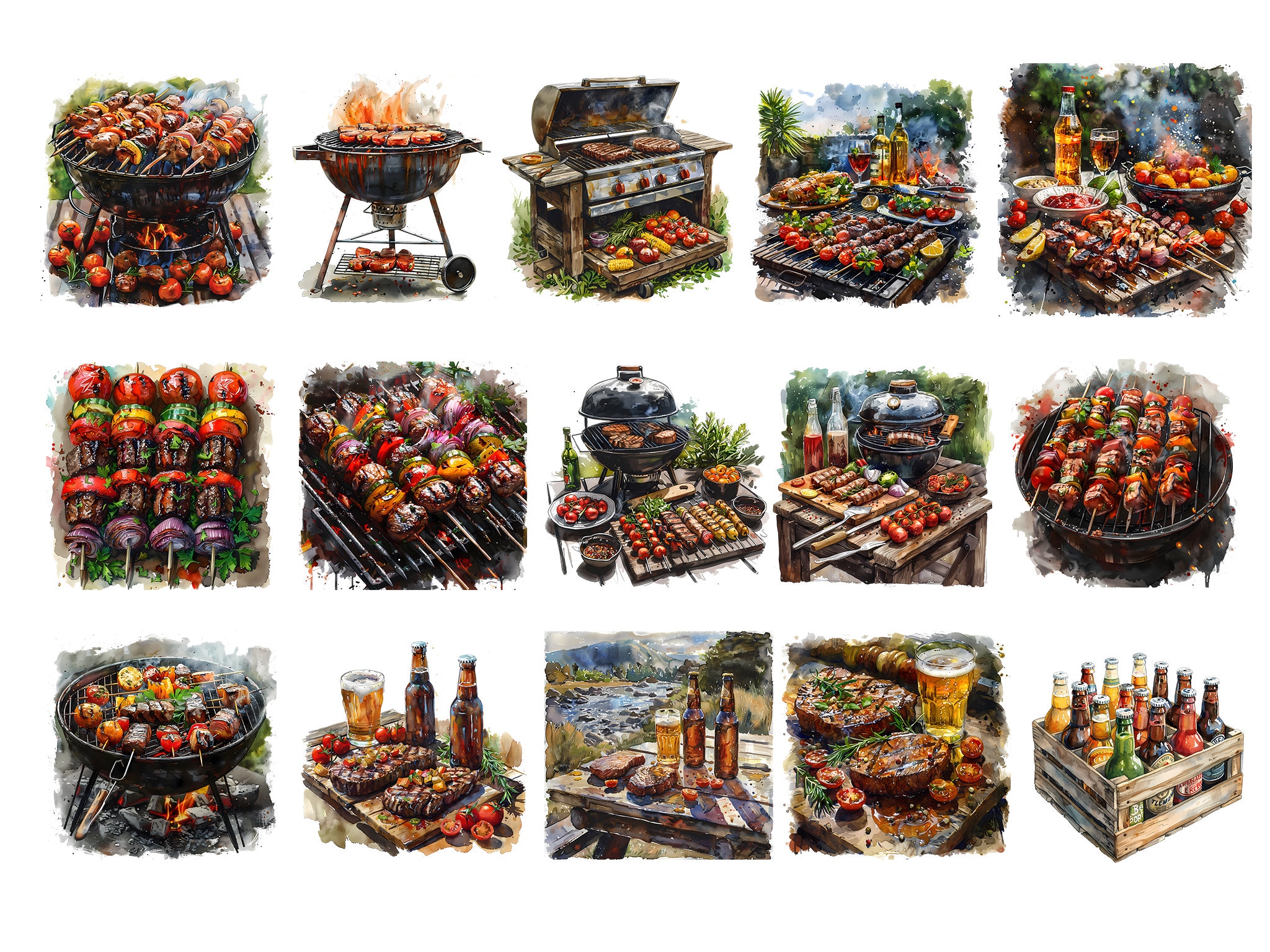 Watercolor Barbecue Clipart, 30 PNG BBQ Clip Art, BBQ Party Clipart Png ...