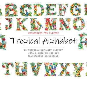 Watercolor Tropical Alphabet, letters png, alphabet png, instant download for commercial use, commercial use, Watercolor Tropical Clipart