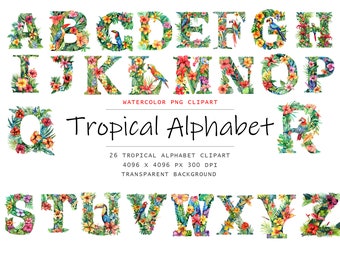 Watercolor Tropical Alphabet, Letters Png, Alphabet Png, Instant ...