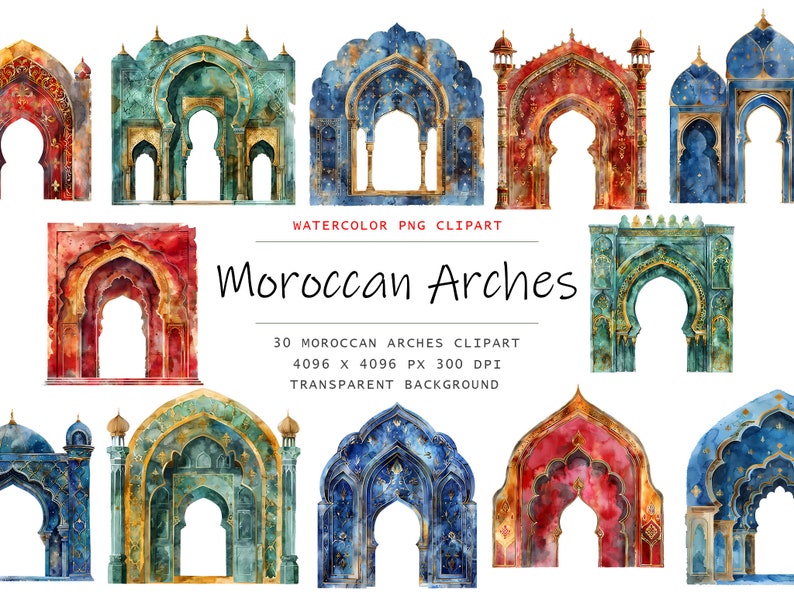 Watercolor Moroccan Arches Clipart, 30 PNG Moroccan Arches Clip Art ...