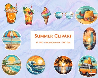 Summer Clipart, Summer Beach Clipart, Travel Clip art, Sea and Beach Clipart, Summer Stickers, Ocean Clipart, Summer PNG, Tropical Clipart