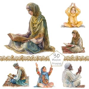 Watercolor Islamic Prayer Clipart, 30 PNG Islamic clip art, Muslim clipart , Islamic Clipart png Bundle, Digital Islamic Art,Islamic Clipart