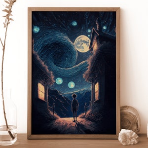 Sternenklare Nacht Poster, Sternenklare Nacht Kunst, Van Gogh Poster, Van Gogh Kunst, Sternenklare Nacht Digital Download, Anime Poster, Schlafzimmer Poster