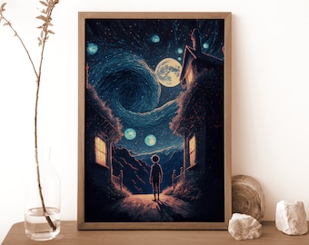Starry Night Poster , Starry Night Art , Van Gogh Poster , Van Gogh Art, Starry Night Digital Download , Anime Poster, Bedroom Poster