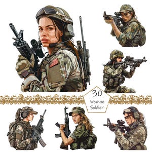 Watercolor Military Women Clipart, 30 PNG Army clip art, Commercial Use, Military Clipart png Bundle, Digital Art, Soldiers Sublimation