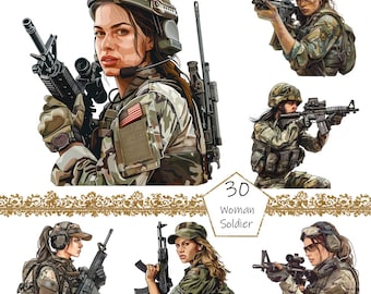 Watercolor Military Women Clipart, 30 PNG Army clip art, Commercial Use, Military Clipart png Bundle, Digital Art, Soldiers Sublimation