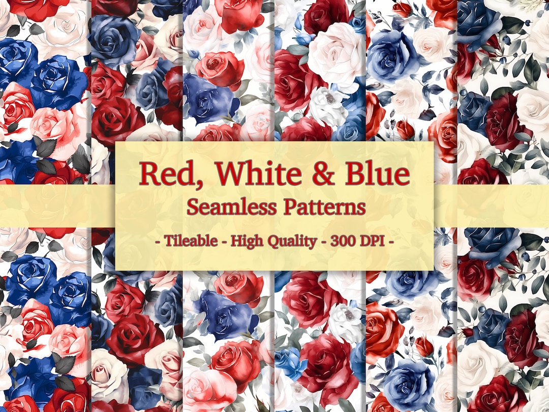 Red White and Blue Flowers Pattern, Patriotic Flowers for 4th of July ...