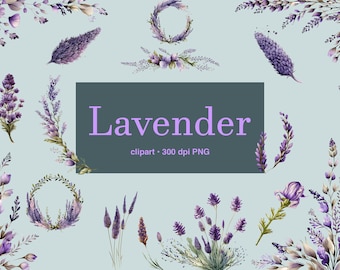 Lavender Clipart , Lavender Wreath, Watercolor Lavender , Watercolor Flowers , Flowers Set , Digital Download , Flowers PNG, Lavender Png