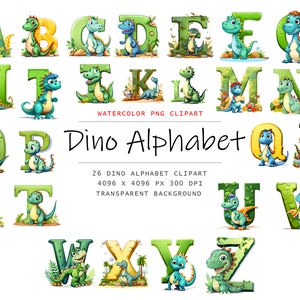 Alfabeto de dinosaurio, letra de dinosaurio, fuente de dinosaurio PNG, descarga instantánea para uso comercial, imágenes prediseñadas de dinosaurios lindos, ilustración de paquete de dinosaurios de dibujos animados