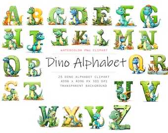 Dino alphabet, dino letter, dino font png, instant download for commercial use, Cute Dinosaurs Clipart,Cartoon Dinosaurs Bundle Illustration