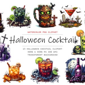Clipart di cocktail di Halloween ad acquerello, 15 PNG clipart di Halloween, Clipart di bevande, Bundle di clipart di Halloween ad acquerello png, Bevanda inquietante png
